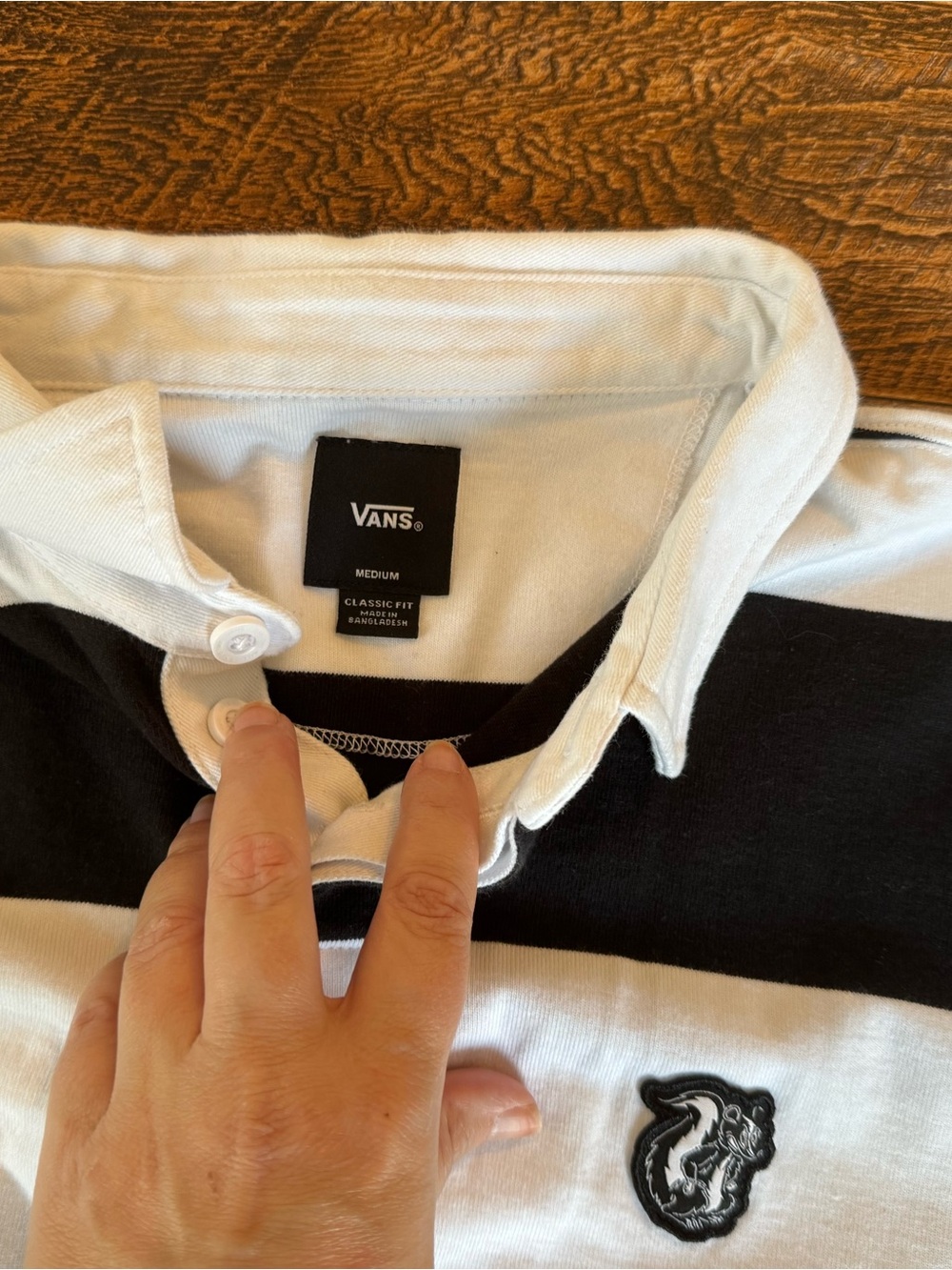 Vans Men’s Black White Striped Rugby Polo Long Sleeve Shirt M 100% Cotton - Picture 4 of 7